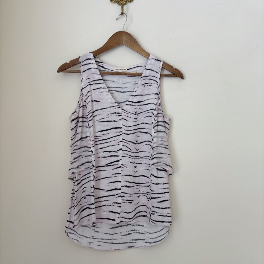Rebecca Taylor Pink Striped Layered V Neck Tank Top Sz 0